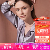 金三塔真丝睡衣女100%桑蚕丝外穿丝滑亲肤两件套睡裤居家服礼物 19姆米高级灰 L