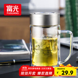 富光双层玻璃杯商务泡茶杯子大容量耐热办公水杯过滤带把银色320ml