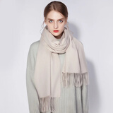 达芬奇密码羊毛围巾女纯色冬款加厚披肩粗纺保暖围脖中国红元旦生日礼物 乳白
