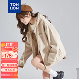 唐狮（TonLion）2025针织外套女休闲卫衣开衫连帽上衣 加绒款/浅卡其 M