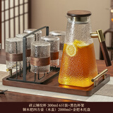 格娜斯（CRISTALGLASS）隔热茶杯防烫喝水杯子大容量耐热家用套装待客玻璃杯客厅水杯茶具 1.5L铜柄木盖壶+黑色杯架+提手把盘+锤纹杯6只