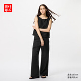 优衣库女装麻混纺松紧长裤/休闲裤473791 09 黑色 S /155/62A