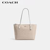 蔻驰（COACH）【品牌直供】女士大号手提托特包沙黄拼粉笔白色CBT20礼物