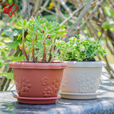 爱丽思（IRIS）花盆花瓶树脂复古浮雕波纹圆形多肉塑料阳台种植批发花盆 4号陶茶色(口径12cm)