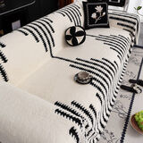 厂家直销毛绒沙发巾沙发盖布2025年新款高颜值家用一片式沙发垫布 舒棉绒-简约黑白 双人位 宽180cm*长230cm（建议拍大一码）