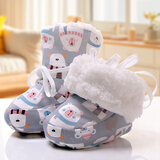 越贝乐 新生婴儿长筒棉鞋秋冬季加厚系带不掉鞋宝宝加绒步前包裤脚袜套 灰色北极熊 加绒 13.5 内长13.5cm 建议7-14个月