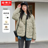 坦博尔羽绒服女短款翻领韩版宽松女士灯芯绒外套TD236266 奶茶棕 165 