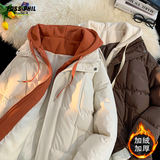 Foss Phil假两件棉服男女冬季大码连帽休闲加绒加厚棉衣保暖外套888卡其M