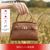 CHARLES&KEITH鳄鱼纹凯莉包手提斜挎婚包包女包生日礼物CK2-50270880-1 Chocolate Croco巧克力鳄鱼纹色（新色） S