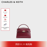 CHARLES&KEITH鳄鱼纹凯莉包手提斜挎婚包包女包生日礼物CK2-50270880-1 Burgundy葡萄酒红色 S