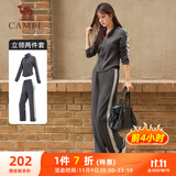 骆驼（CAMEL）立领健身女装撞色修身两件套运动服 Y24CAWL6620 墨灰 XXL