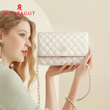 梦特娇（MONTAGUT）2025新款牛皮包包女包时尚小香风单肩包菱格斜挎包手提腋下包礼物 R7512024013米白小号假一赔四（联系客服送礼盒装）