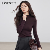 朗文斯汀（L.WEST）100%羊毛可机洗针织衫女2025冬季新款无缝一体毛衣打底衫 酱紫（半高领） M