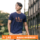 AKSERIESAK男装复古AK字母经典晕染印花亲肤舒适圆领休闲短袖T恤男1700083 藏蓝色 S