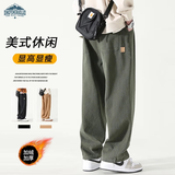 顶峰保罗（Dingfengbaoluo）休闲长裤潮牌宽松直筒裤冬季加绒阔腿工装裤子男HM9901军绿色L
