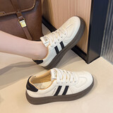 鹿季韩版厚底德训鞋女2025年夏季新款时尚百搭条纹运动休闲学生小白鞋 黑色 35