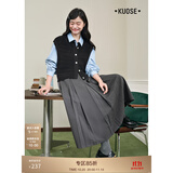 阔色（kuose）灰色西装百褶半身裙女秋季新款学院格雷系穿搭a字长裙子冬 灰色9013 S