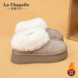 拉夏贝尔女鞋雪地靴女冬季保暖短靴女加绒厚底棉鞋女 米色 36 