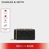 CHARLES&KEITH质感菱格链条小方钱包女包包女包生日礼物CK6-10680924 Black黑（新2.0） XS