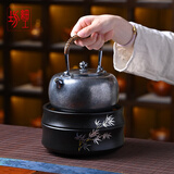 龙善堂日本细工坊银壶足银9999烧水壶纯手工一张银功夫茶具泡茶煮茶壶 小满磨砂熏银大号+莺歌烧电陶炉 1150ml