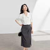 伯德小姐白色短袖衬衫女小个子内搭上衣职业正装教资穿搭雪纺衬衣