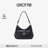GROTTO个乐经典迷你hobo植鞣绵羊皮轻便单肩斜挎小软包礼物 经典黑（金标MINI） MINI