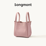 Songmont中号菜篮子系列女设计师款头层牛皮大容量通勤手提包 樱花粉  帆布内胆 现货
