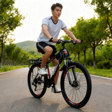 凤凰（Phoenix） 山地自行车成年人男士女士学生变速减震油刹线刹山地车自行车 黑红色辐条轮高碳钢车架 26寸（身高160-180左右） 24速数字指拨/默认线碟可改油碟