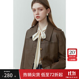 范思蓝恩23FS11208 美拉德穿搭短款皮衣外套女新款夹克 咖色 S