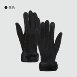 目丸保暖手套女士冬季骑行防寒骑车触屏防风加绒针织秋冬天棉手套可爱 黑色 默认1