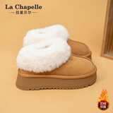 拉夏贝尔女鞋雪地靴女冬季保暖短靴女加绒厚底棉鞋女 驼色 40 