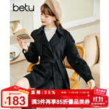 百图（betu）女装秋季新款毛呢外套翻领大衣双排钮双面呢大衣女2209T06 黑色 M