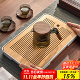 忆壶茶（YIHUTEA）茶盘托盘家用茶台带排水小型沥水储水实木功夫托盘泡茶具竹茶托 大号茶盘（白色）36.5*24cm
