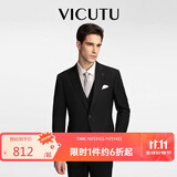 威可多（VICUTU）男士西服羊毛商务正装外套新郎结婚礼服 黑色 180/104C