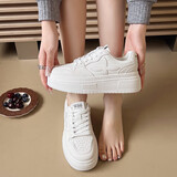 鹿季小白鞋女板鞋十字花2025年秋季新款时尚百搭运动休闲鞋鞋子 白色 37