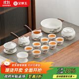 金镶玉功夫茶具套装 节日送礼礼品盒陶瓷茶壶茶杯侧把 羊脂玉瓷松乔套组
