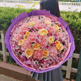 馨仪鲜花速递玫瑰花康乃馨花束送妈妈长辈礼物全国鲜花同城配送 33朵玫瑰康乃馨混搭花束