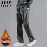 JEEP SPIRIT吉普休闲裤男秋冬季直筒裤子男士潮流百搭商务男裤 军绿加绒 XL
