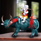 袁青阁景德镇陶瓷器牧童骑牛古典艺术摆件家居客厅装饰品工艺品中式摆设 牧童