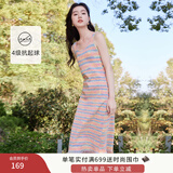 香影（xiangying）彩虹条纹背心连衣裙女2025秋季新款内搭过膝流苏针织无袖裙子 粉红 S