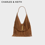 CHARLES&KEITH复古仿麂皮流苏腋下马鞍包新年生日礼物送女友CK2-40271683-1 Sienna Brown赭石棕 L