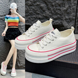 骏炳秋季厚底帆布鞋女款新款休闲鞋增高小黑鞋球鞋子女学生板鞋潮 DM-哲铭&2995米白 37