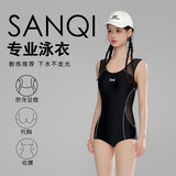 三奇泳衣女士新款大码连体速干专业保守平角竞速游泳装泡温泉黑色  M