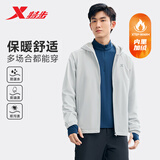 特步加绒外套男子上衣防泼水夹克户外运动双层风衣简约百搭