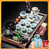 瓷牌茗茶具 功夫茶具套装流水茶盘茶台陶瓷茶壶茶杯全自动烧水器整套 哥窑竹韵自动大套+禅静流水茶盘