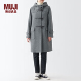 无印良品 MUJI 女式 羊毛混 牛角扣大衣 毛呢大衣 长款外套冬季 BDA11C2A  炭灰色 L(165/88A)