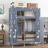 波倍家简易衣柜卧室布衣柜全钢架26mm加粗钢管出租屋组装布艺单人小衣橱 【宽105cm】云鹿26mm钢管