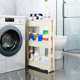 旺家星 移动收纳夹缝架 带轮收纳车 塑料置物架厨房间隙收纳柜子储物收纳用品 象牙白三层