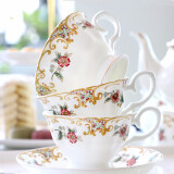 品来运 欧式茶具套装陶瓷下午茶咖啡具家用骨瓷咖啡杯套装英式红茶杯 A-富士山15头标准版