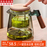 古德窑 茶壶泡茶壶茶水分离飘逸杯2025新款玻璃内胆一键过滤泡茶杯茶具 胡桃木玻璃烟灰款飘逸茶壶 650ml